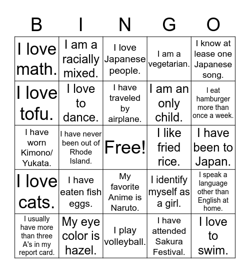 Youkoso to くらしかる Bingo Card