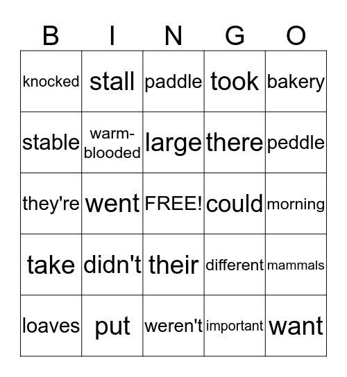 Grade 2 Bingo Card