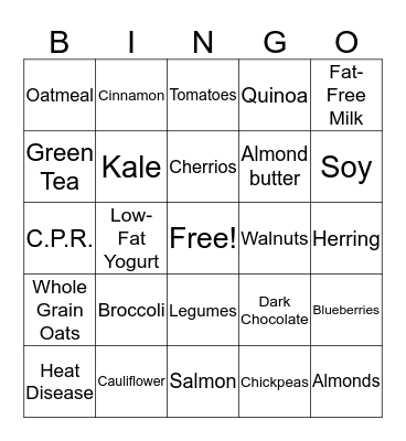 Heart Health Bingo Card