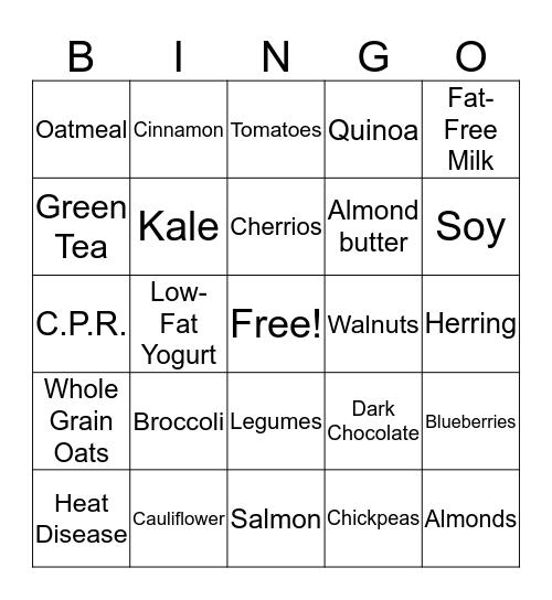 Heart Health Bingo Card