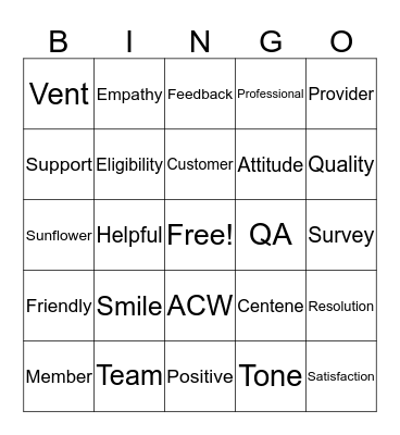 Customer Service Bingo Card