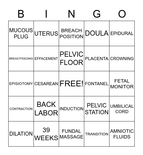 LABOR & DELIVERY  Bingo Card