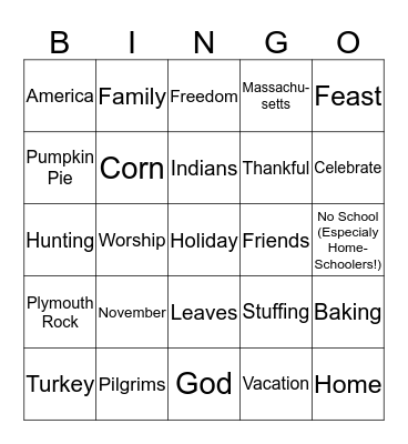 Thanksgiving Bingo Card