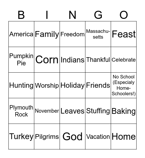 Thanksgiving Bingo Card