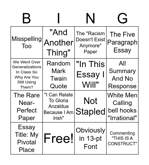 Commenting On College Writing Drafts Bingo Card