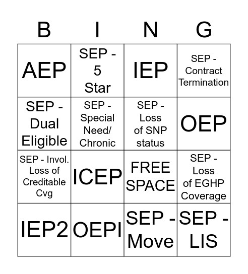 Election Period Bingo Card