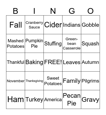 Thanksgiving Bingo Card