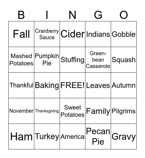 Thanksgiving Bingo Card