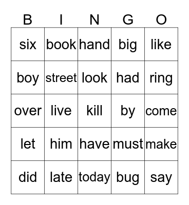 List 6 Bingo Card