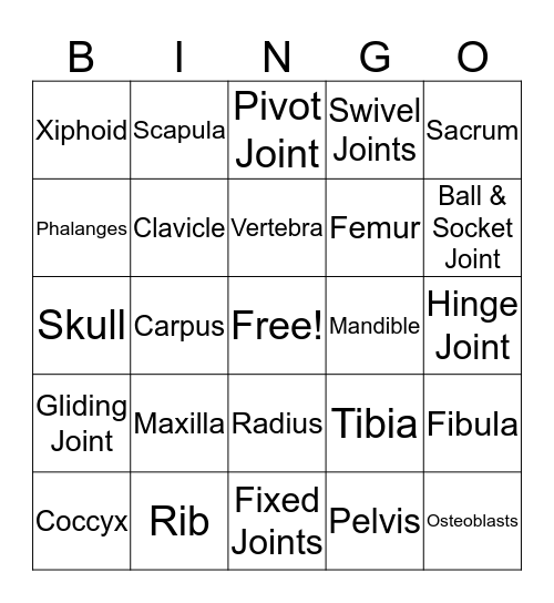 Bone Bingo! Bingo Card