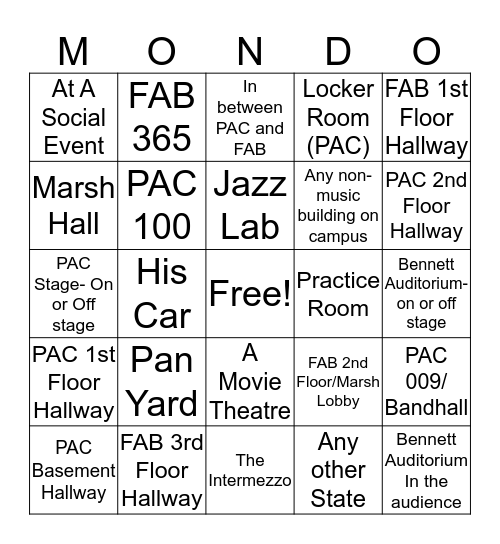 Where is Mondo Sleeping?! Bingo! Bingo Card