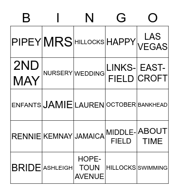 BRIDE BINGO Card
