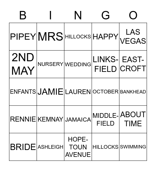 BRIDE BINGO Card