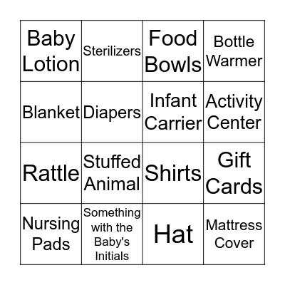 Baby Shower Bingo Card