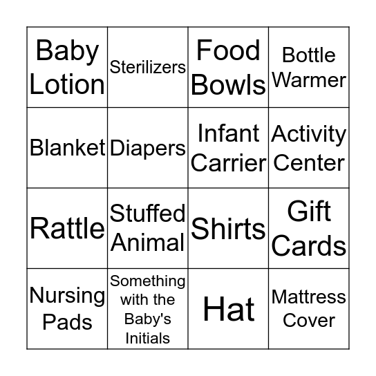 Baby Shower Bingo Card