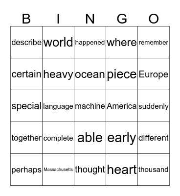 Jason High Frequency Words Bingo Card