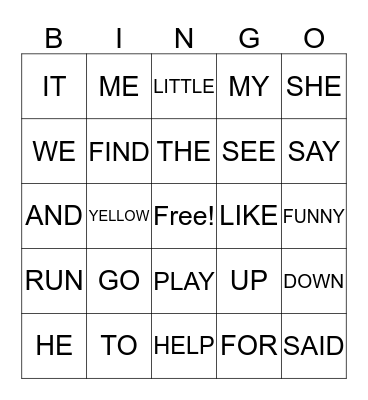 SIGHT WORD BINGO (pp) Bingo Card