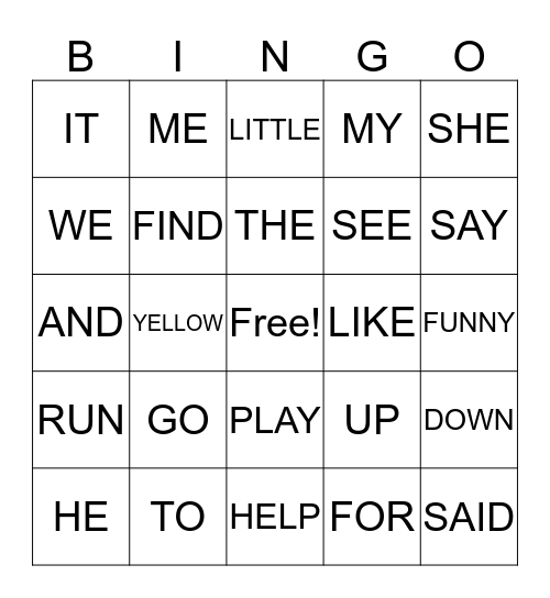 SIGHT WORD BINGO (pp) Bingo Card