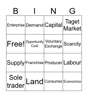 Economics Bingo Card