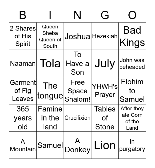 HEBREW BINGO II Bingo Card