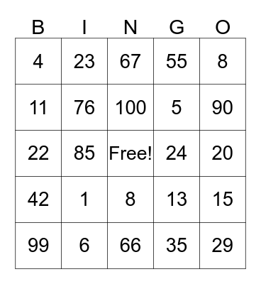 Number Fun :) Bingo Card