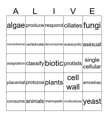 Biotic Bingo Card