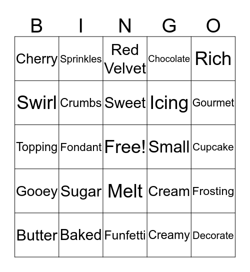 Cupcake Bingo  Bingo Card