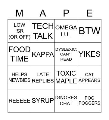 SYRUP SQUAD Bingo Card