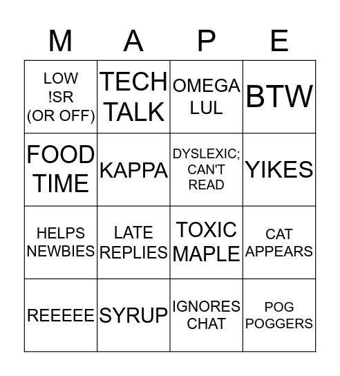 SYRUP SQUAD Bingo Card