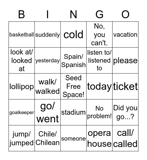 Super Minds 3b, Units 7-8, Vocabulary Bingo Card