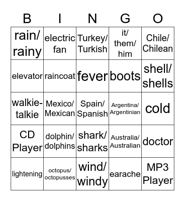 Super Minds 3b, Units 5-9, Vocabulary Review Bingo Card