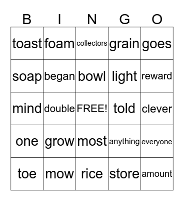 list 9 one grain of rice Bingo Card