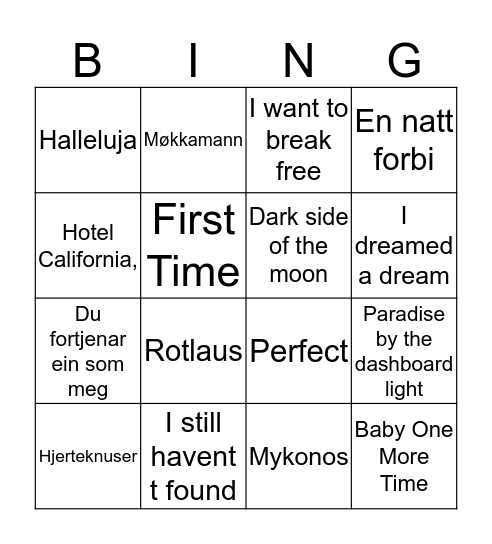 Musikkbingo Card