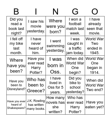 I was born in Oss. Bingo Card