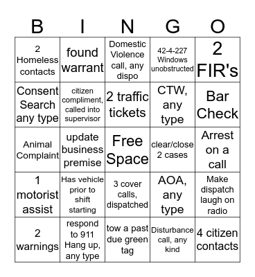 Dispatcher Bingo  October - November Bingo Card