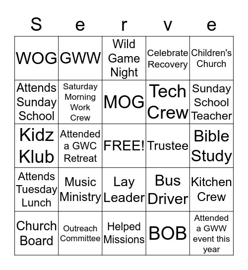 The people at GWC like to ... Bingo Card