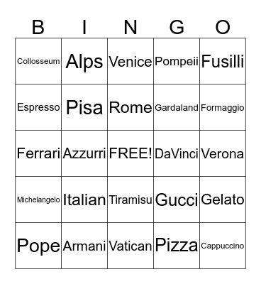 Italy Bingo Card