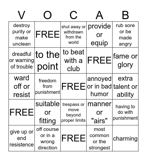 Unit 9 Bingo Card