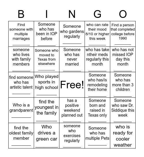 Untitled Bingo Card