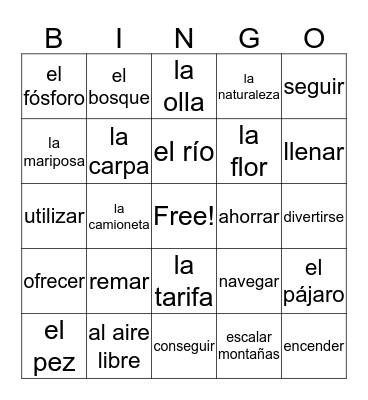 Sp3 U1L1 Camping  Bingo Card