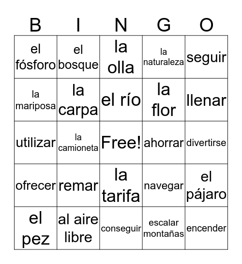 Sp3 U1L1 Camping  Bingo Card