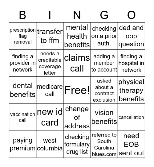 MPO Call  Bingo Card
