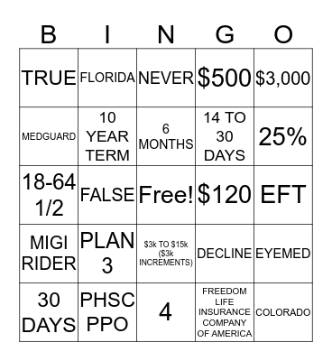 USHEALTH Bingo Card