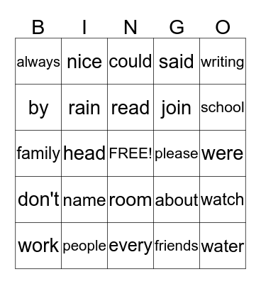 Sight Words - MP2 (c) Bingo Card
