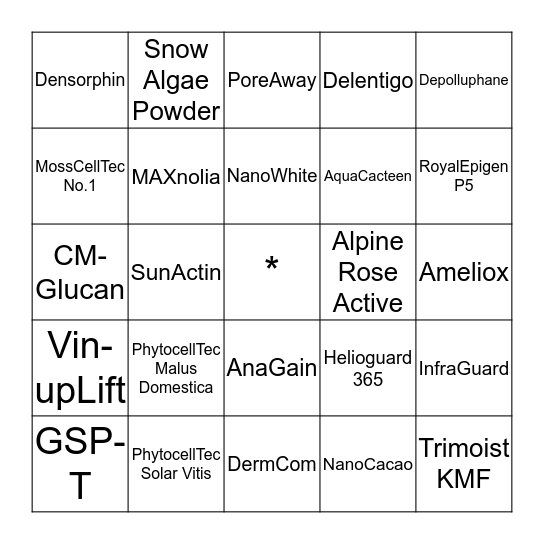 米百乐活性物宾果卡 Bingo Card
