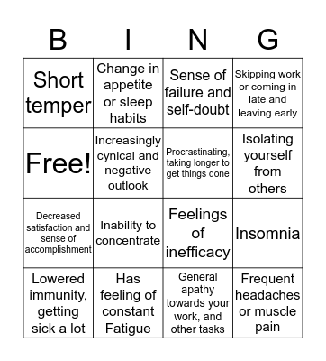 Burn Out bingo  Bingo Card