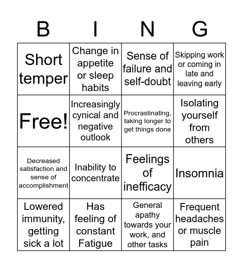 Burn Out bingo  Bingo Card
