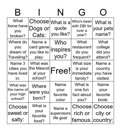 Get To Know Your Neighbors Bingo Card