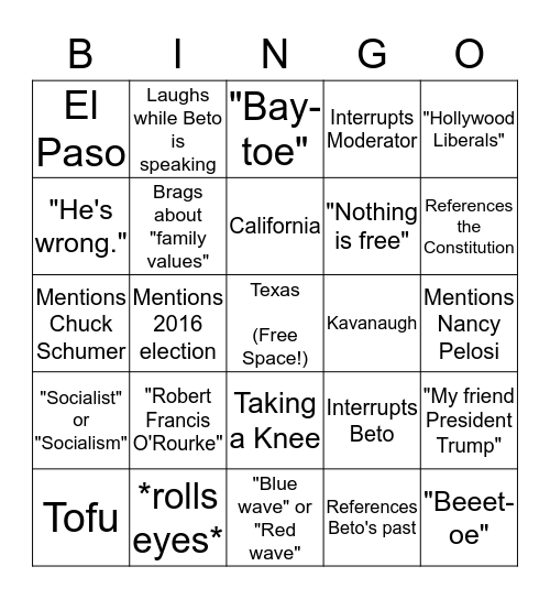 DEBATE WATCH PARTY BINGO Card