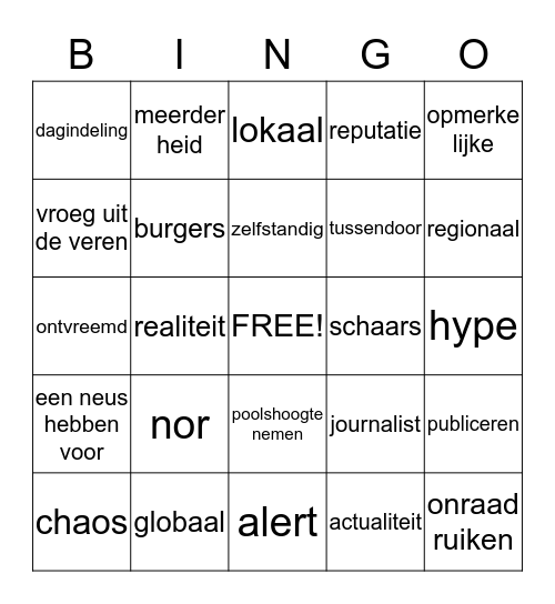 Woordenschat 1 Bingo Card